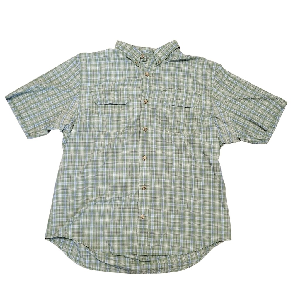 Duluth Trading‎ Co Mens XL Green Plaid Short Sleeve Button Down Utility Shirt